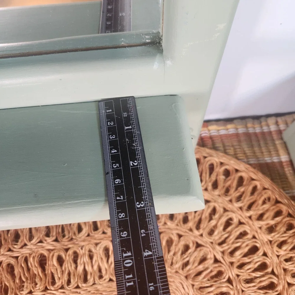 Sage Green Wooden Wall Mirror with Shelf and Matching Heart Trinket/Recipe Box